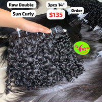 3pcs 14" Sun curly double drawn raw hair