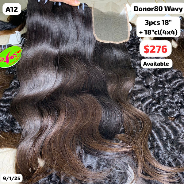 3pcs 18" and 18" 4x4 closure natural wave single donor hair (A12)