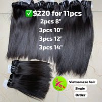 Deal 11 bundles Straight Vietnamese single drawn hair from 8" to 14"