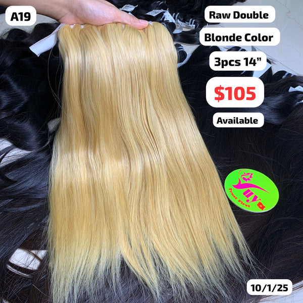 3pcs 14" Straight double drawn blonde color raw hair (A19)