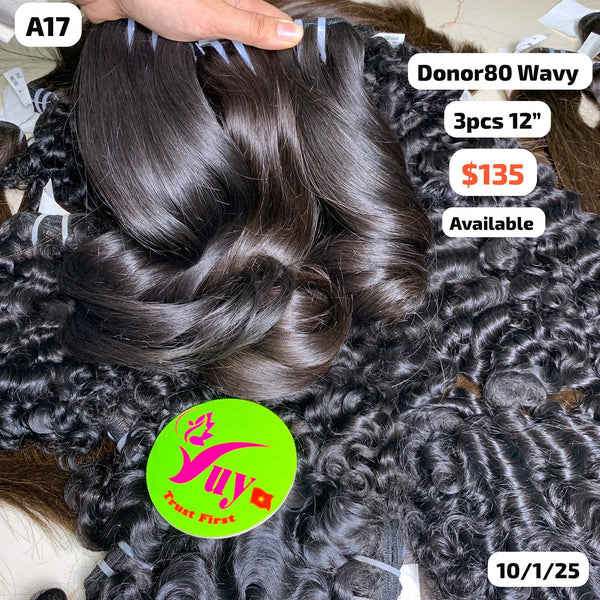 3pcs 12" Natural wave single donor hair (A17)