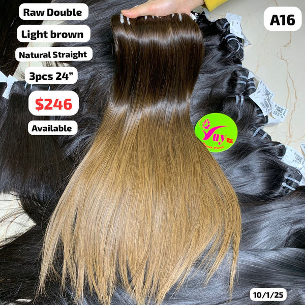 3pcs 24" Straight double drawn light brown raw hair (A16)