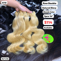 3pcs 14" Natural wave double drawn blonde color raw hair (A110)