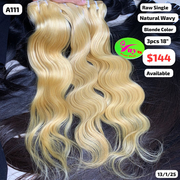 3pcs 18" Natural wave single drawn blonde color raw hair (A111)