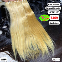 16"16"18" Natural straight double drawn blonde color raw hair (A114)