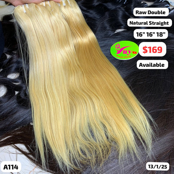 16"16"18" Natural straight double drawn blonde color raw hair (A114)