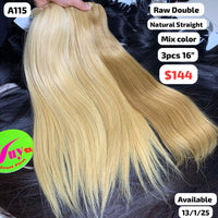 3pcs 16" Natural straight double drawn mix color raw hair (A115)