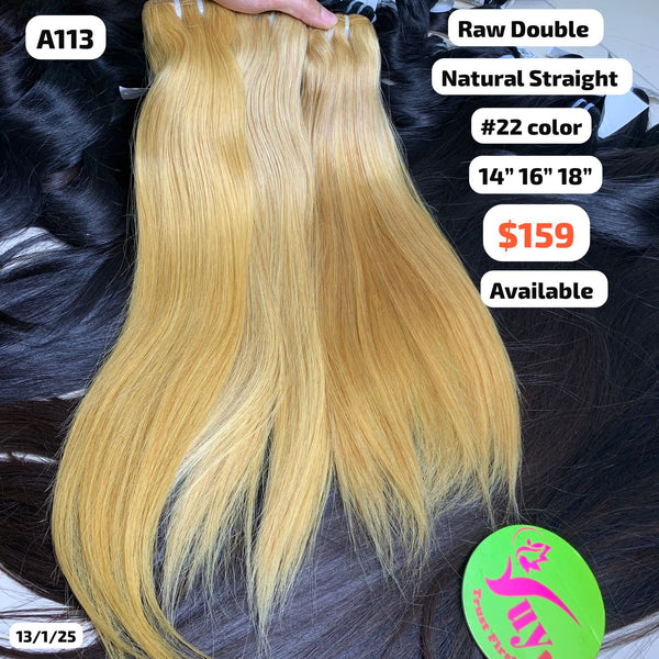 14"16"18" Natural straight double drawn #22 color raw hair (A113)