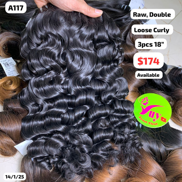 3pcs 18" Loose curly double drawn raw hair (A117)