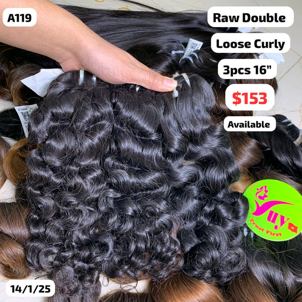 3pcs 16" Loose curly double drawn raw hair (A119)