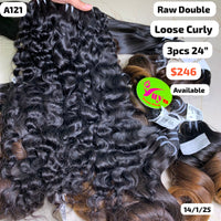 3pcs 24" Loose curly double drawn raw hair (A121)