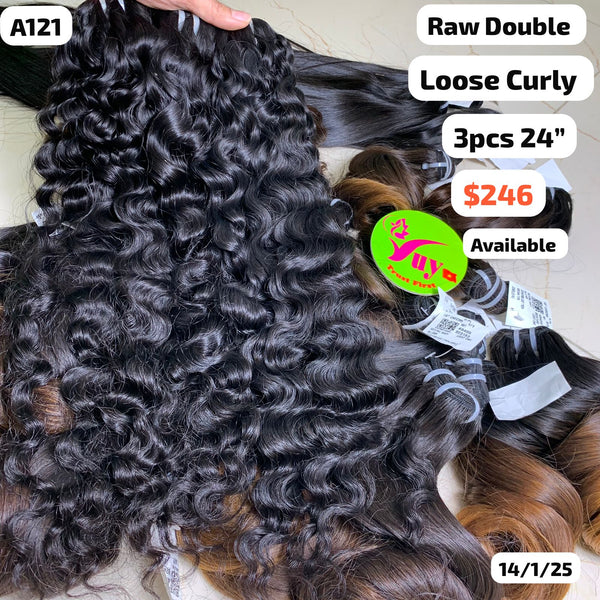 3pcs 24" Loose curly double drawn raw hair (A121)