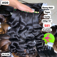 200g 14" Curly tape ins remy hair (A120)