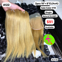 2pcs 10" and 8" 4x4 closure Natural straight single drawn #10 color raw hair (A122)