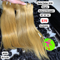 12"12"14" Natural straight single drawn #10 color raw hair (A125)