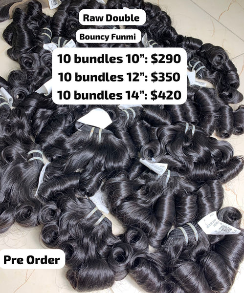 Deal 10 bundles bouncy funmi double drawn raw hair (10"12"14")