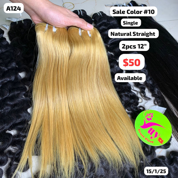 2pcs 12" Natural straight single drawn #10 color raw hair (A124)