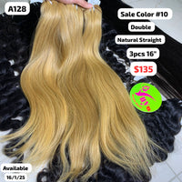 3pcs 16" Natural straight double drawn #10 color raw hair (A128)