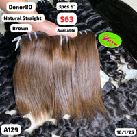 3pcs 6" Natural straight single donor brown color hair (A129)