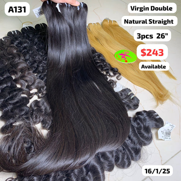 3pcs 26" Natural straight double drawn virgin hair (A131)