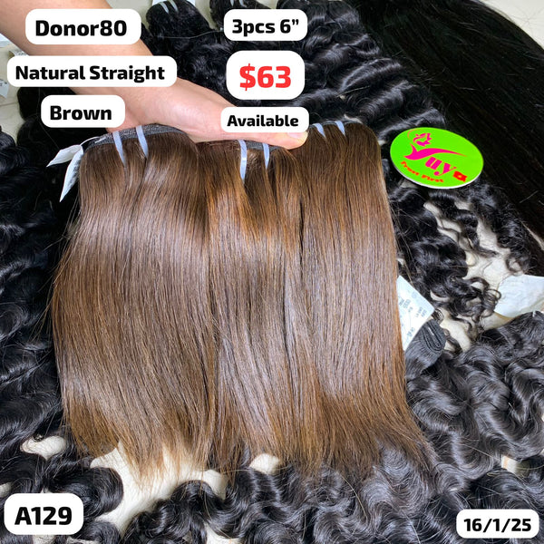 3pcs 6" Natural straight single donor brown color hair (A129)