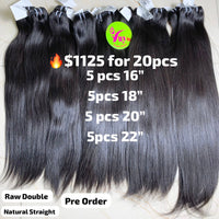 Deal 20 bundles Natural straight double drawn raw hair (5pcs each length from 16" to 22")