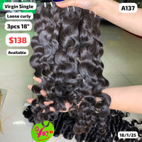 3pcs 18" Loose curly single drawn virgin hair (A137)