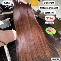 3pcs 16" Natural straight single donor brown hair (A145)