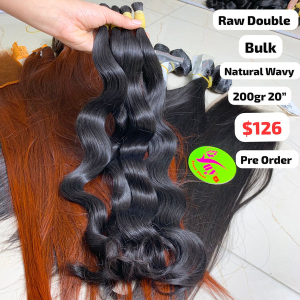 200g 20" Natural wave double drawn bulk raw hair [PRE-ORDER]