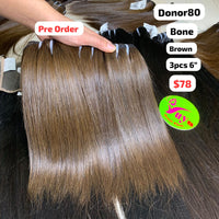 [PRE-ORDER] 3pcs 6" Bone straight single donor brown hair