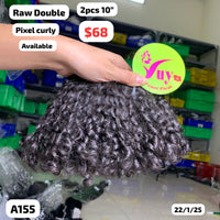 2pcs 10" Pixel curly double drawn raw hair (A155)