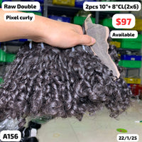 2pcs 10" and 8" 2x6 closure Pixel curly double drawn raw hair (A156)