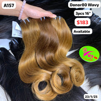 3pcs 16" Natural wavy single donor light brown hair (A157)