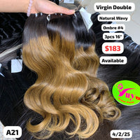 3pcs 16" Natural wavy double drawn ombre #4 virgin hair (A21)