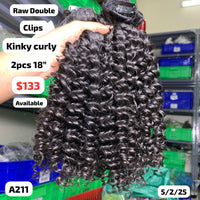 2pcs 18" Clip ins Kinky curly double drawn raw hair (A211)