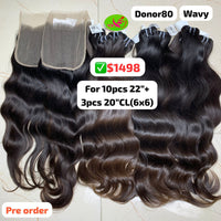 [PRE-ORDER] 10pcs 22" and 3pcs 20" 6x6 closure Wavy single donor hair