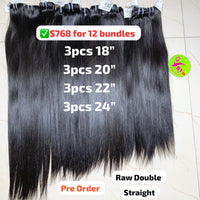 [PRE-ORDER] Deal 12 bundles straight raw hair double drawn length from 18" to 24" (3 bundles each length)