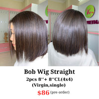 [PRE-ORDER] 8" 4x4 closure Bob wig straight hair (from 2pcs 8" and 8" 4x4 closure single drawn virgin hair)