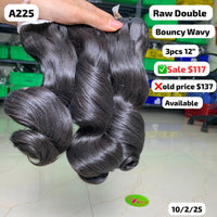 3pcs 12" Bouncy wavy double drawn raw hair (A225)