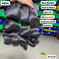 3pcs 14" Bouncy wavy double drawn raw hair (A224)