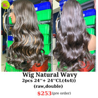 [PRE-ORDER] 24" 4x4 closure wig natural wave hair (from 2pcs 24" and 24" 4x4 closure double drawn raw hair)