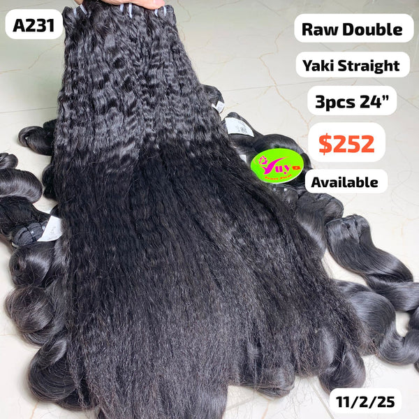 3pcs 24" Yaki straight double drawn raw hair (A231)