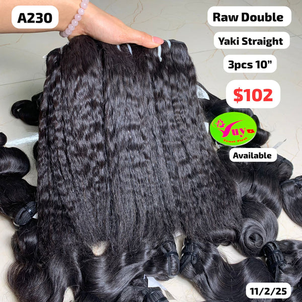 3pcs 10" Yaki straight double drawn raw hair (A230)