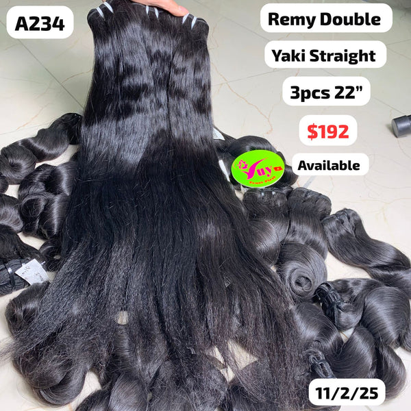 3pcs 22" Yaki straight double drawn remy hair (A234)