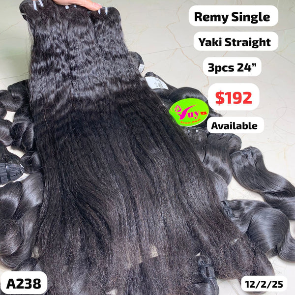 3pcs 24" Yaki straight single drawn remy hair (A238)