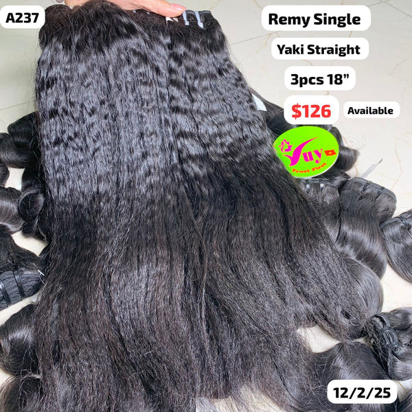 3pcs 18" Yaki straight single drawn remy hair (A237)