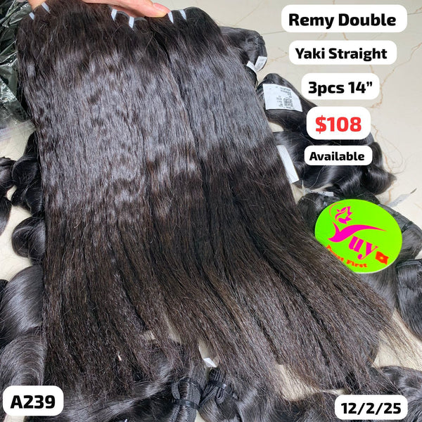 3pcs 14" Yaki straight double drawn remy hair (A239)