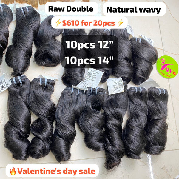 Deal 10pcs 12" and 10pcs 14" natural wave double drawn raw hair (Valentine's day sale)