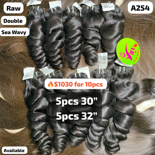 5pcs 30" and 5pcs 32" Sea wavy double drawn raw hair (A254)