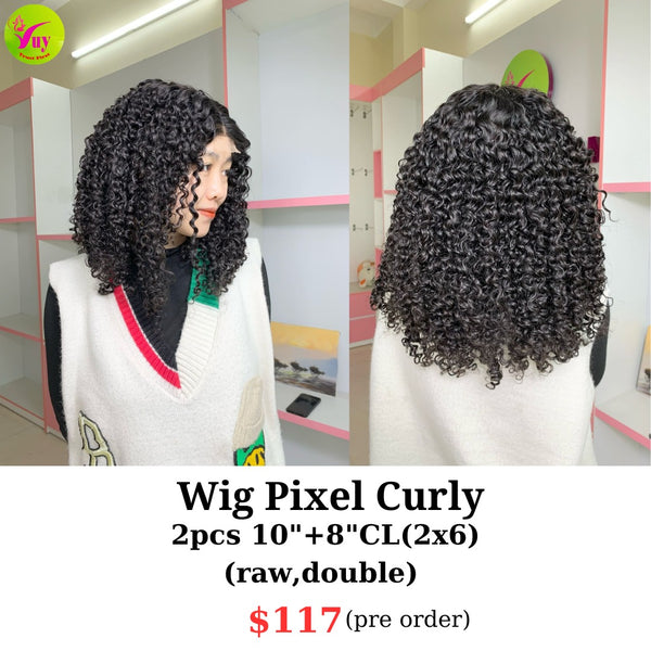 10" 2x6 closure wig Pixel curly raw hair (from 2pcs 10" and 8" 2x6 closure)